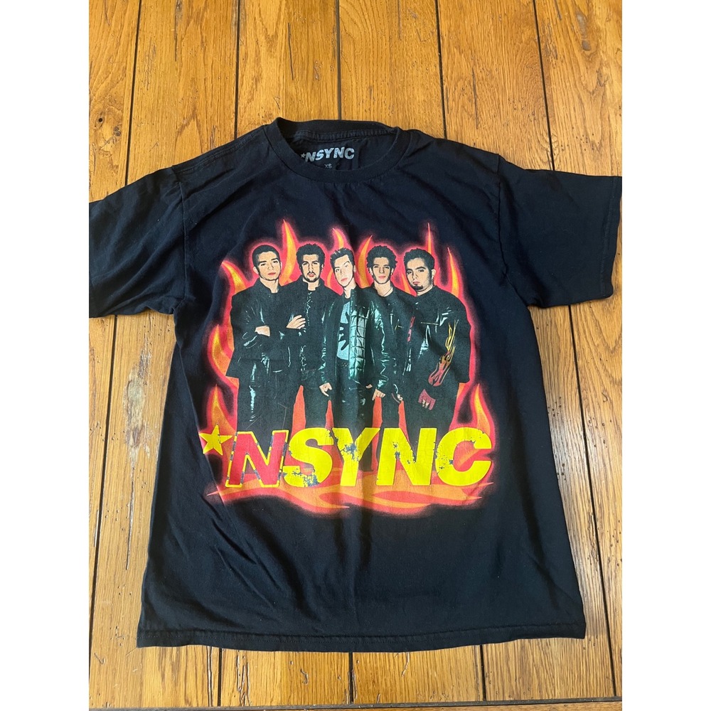 NSYNC Graphic Tee Black Flame Boy Band Y2K Vintage Style Shirt XS